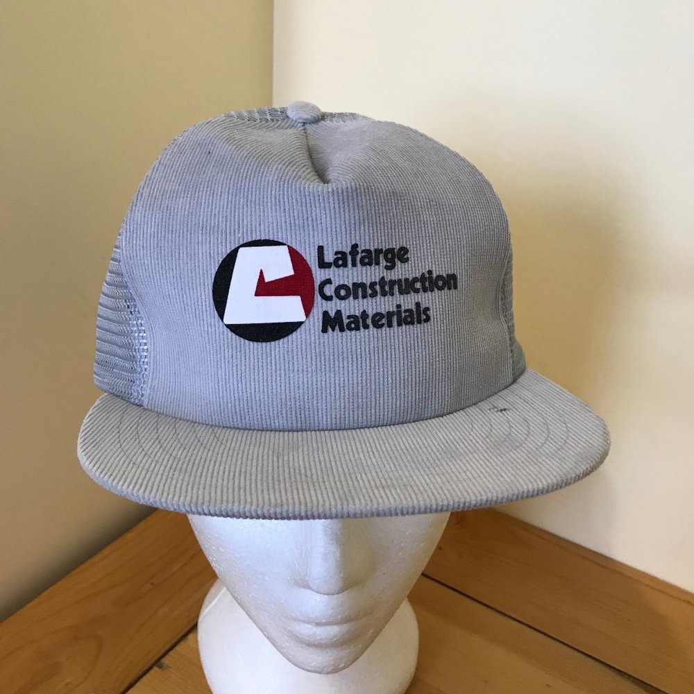 Lafarge Construction Grey Corduroy Trucker Cap Vintage Mesh Back Hat